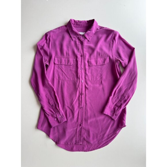 EQUIPMENT Slim Signature Purple 100% Silk Crepe Button Up Shirt, Size S - Picture 2 of 16